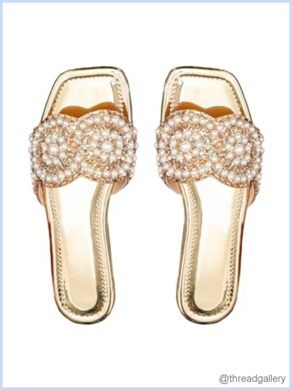 Gold Sparkly Flat Sandals Rhinestone Cute Dressy Slides
